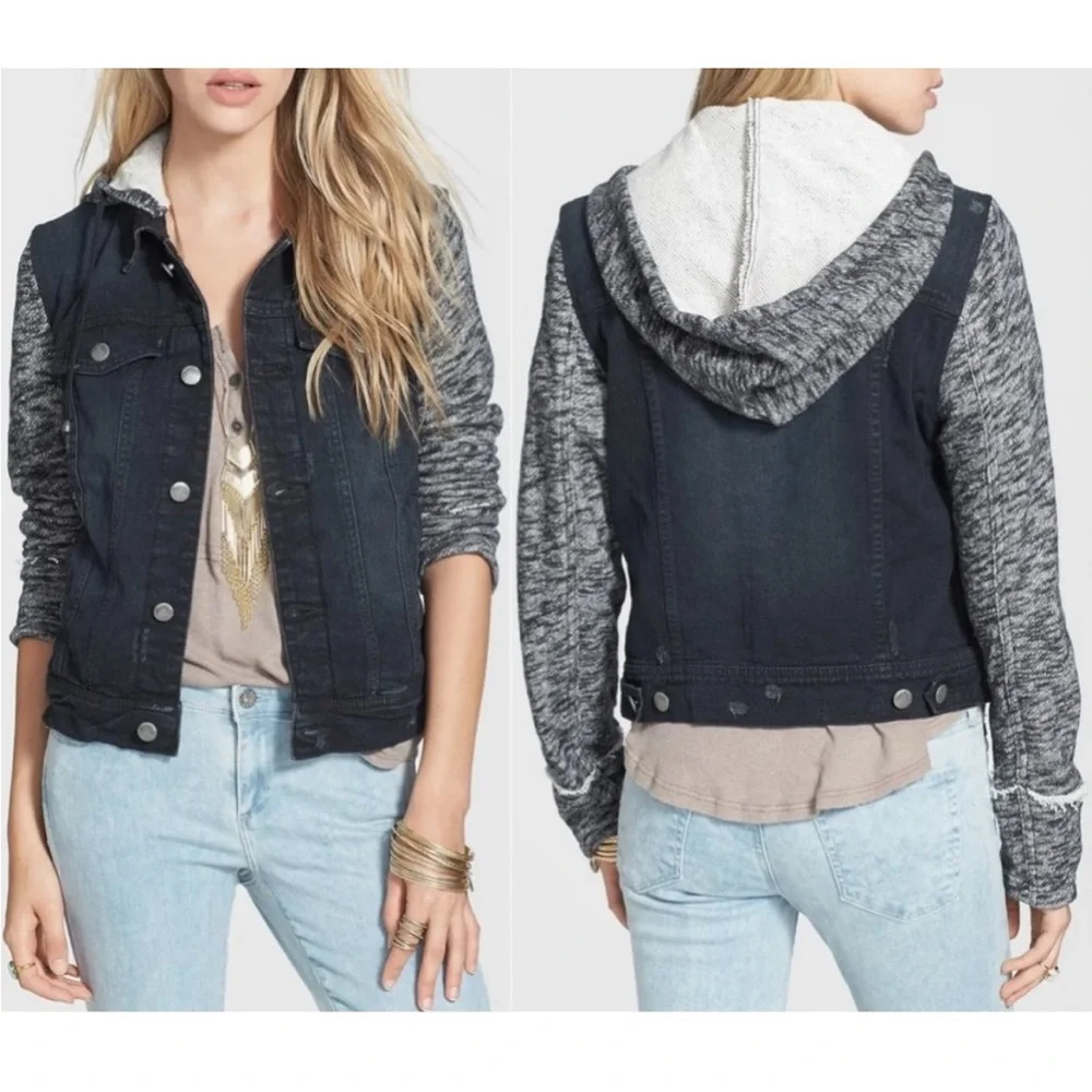 Free People Denim & Knit Hooded Jacket Size Small